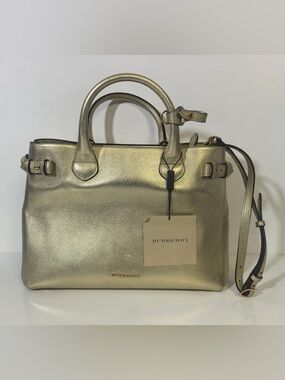 Burberry Metallic Gold Satchel with Dual Top Handles with shoulder strap